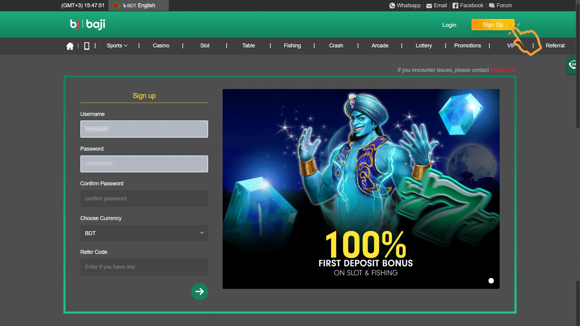 Register to start playing table games from Baji.