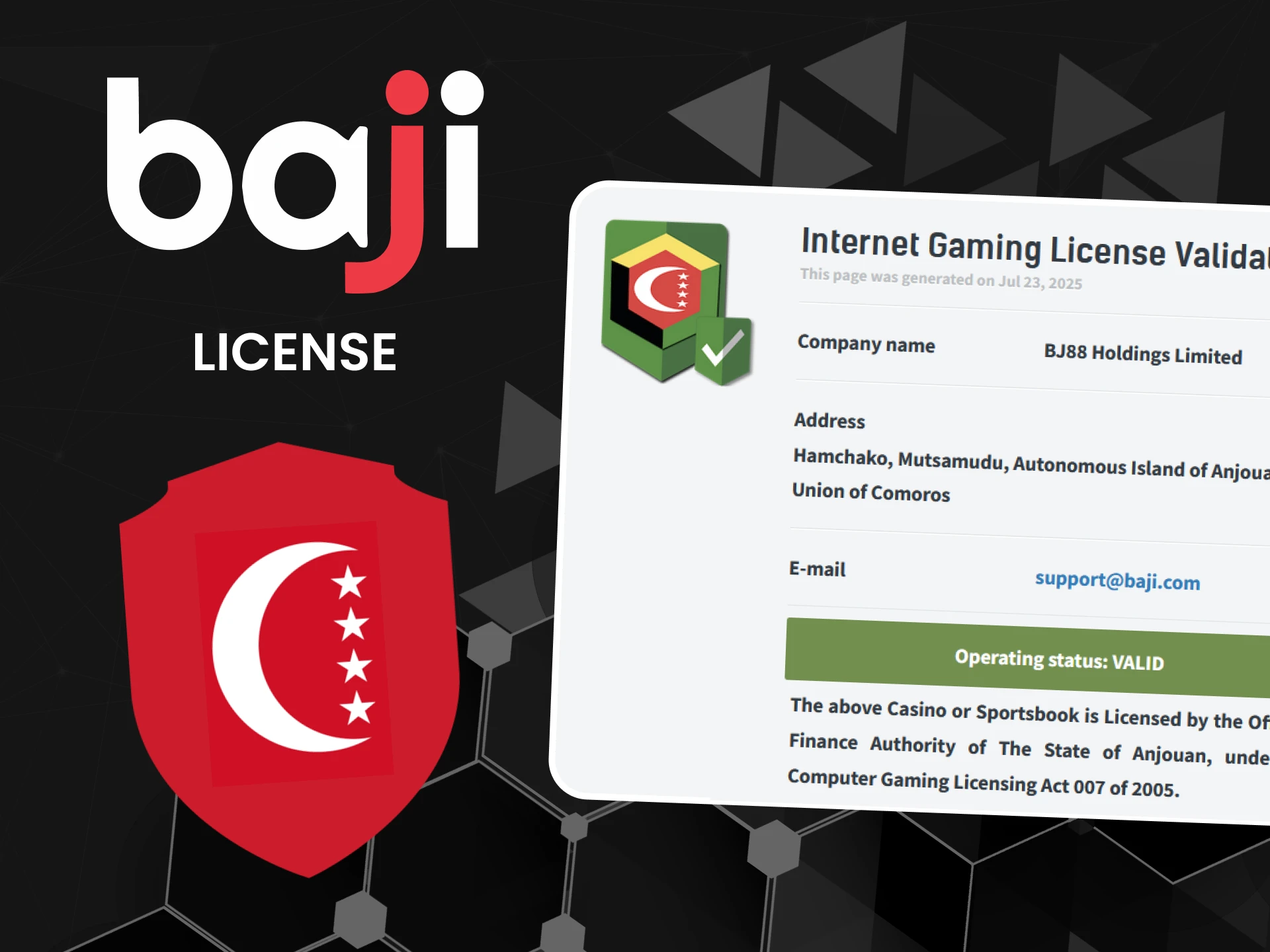 Operating under an Anjouan Gaming license, Baji is a fully legal in Bangladesh.