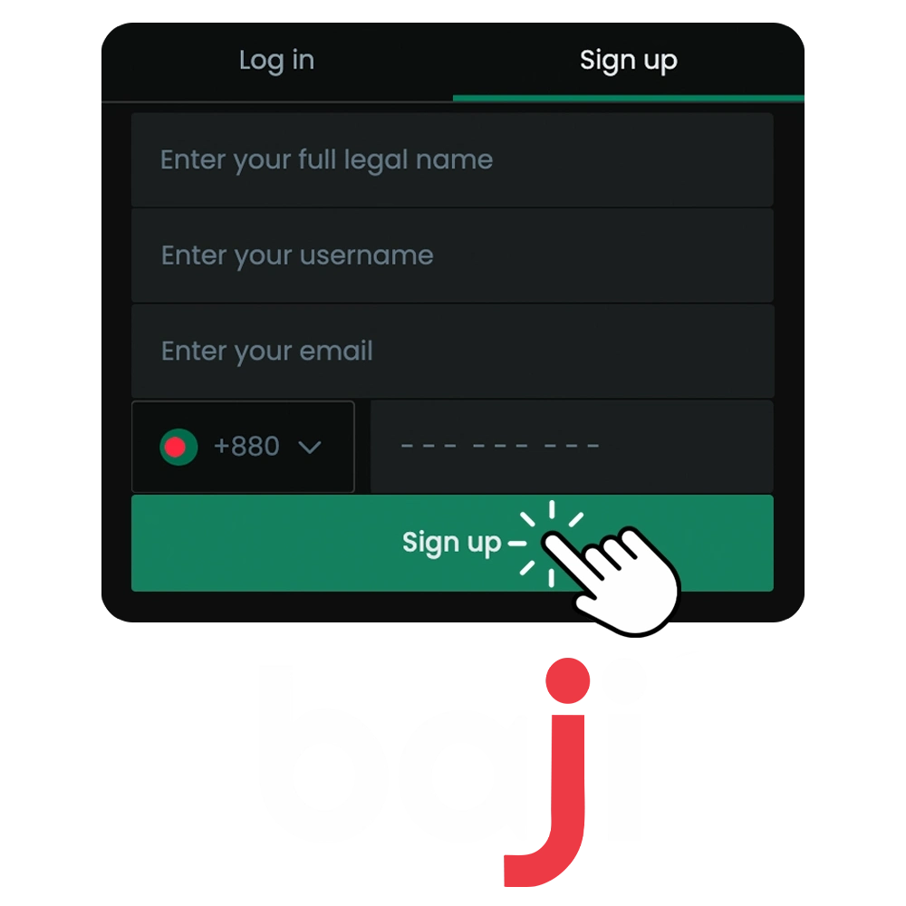 Create a personal account to start betting at Baji Bet.